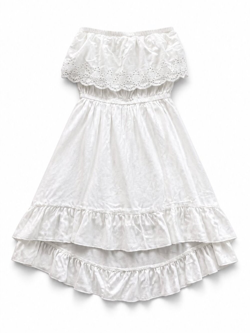 Wet Seal White Off‑Shoulder Ruffle Dress – Size L – Boho Rayon Tiered Festival S